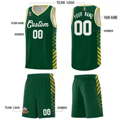 Hunter Green Old Gold White Diamond Stripe Side Basketball Jersey 5
