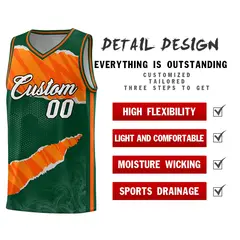 Hunter Green Orange-Gold Tear Graffiti Basketball Jersey 2
