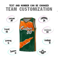 Hunter Green Orange-Gold Tear Graffiti Basketball Jersey 4
