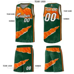 Hunter Green Orange-Gold Tear Graffiti Basketball Jersey 5