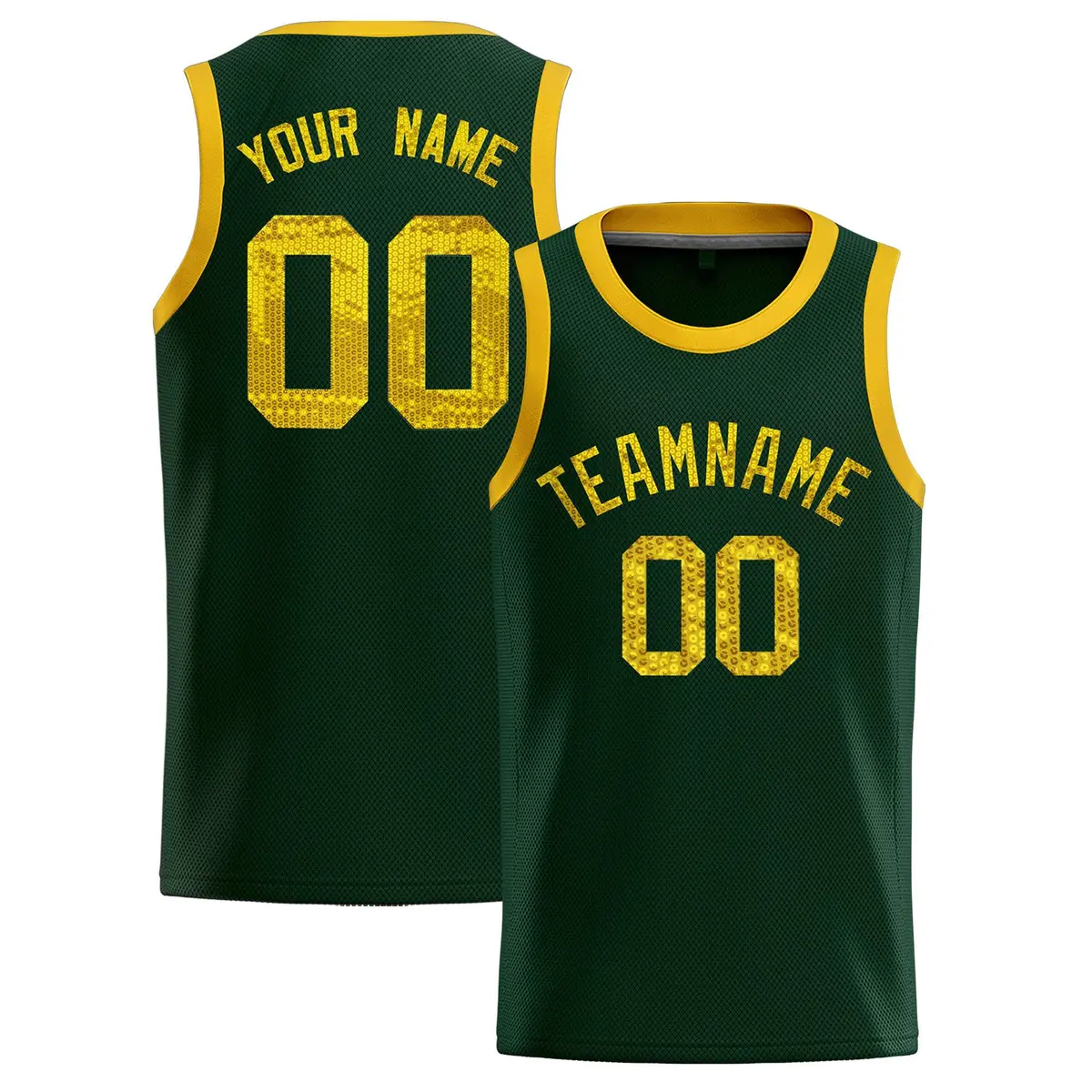 Hunter Green Sequined Trim Athletic Basketball Jersey