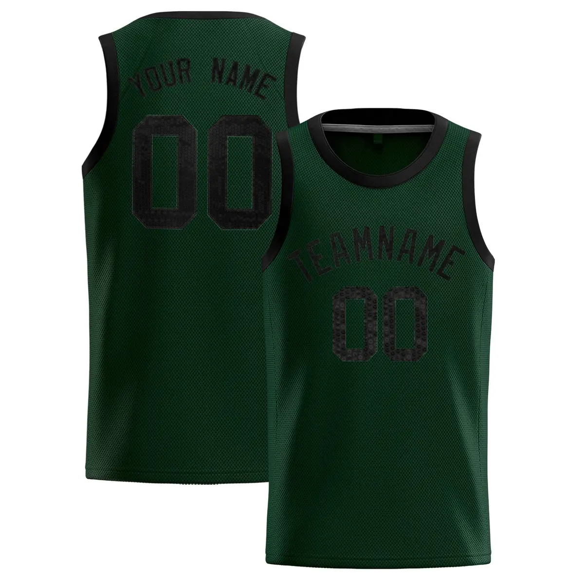 Hunter Green Sequined Trim Athletic Basketball Jersey