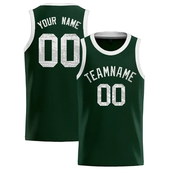 Hunter Green Sequined Trim Athletic Basketball Jersey