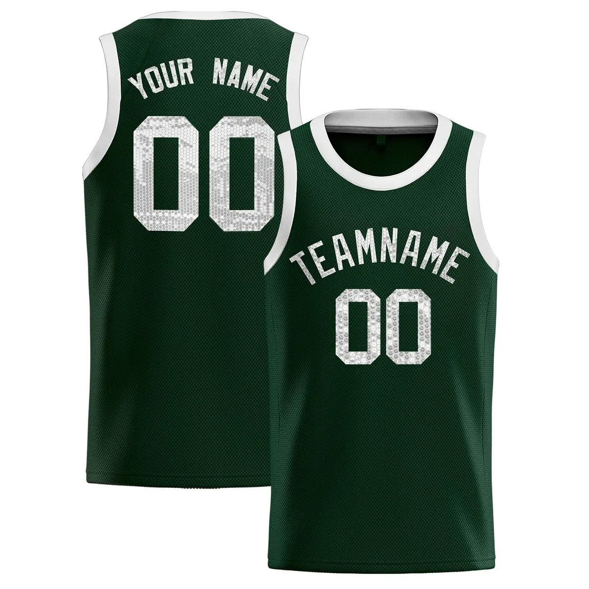 Hunter Green Sequined Trim Athletic Basketball Jersey
