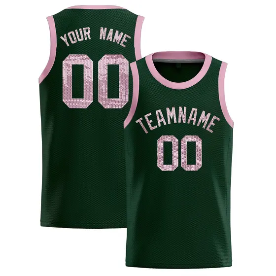 Hunter Green Sequined Trim Athletic Basketball Jersey