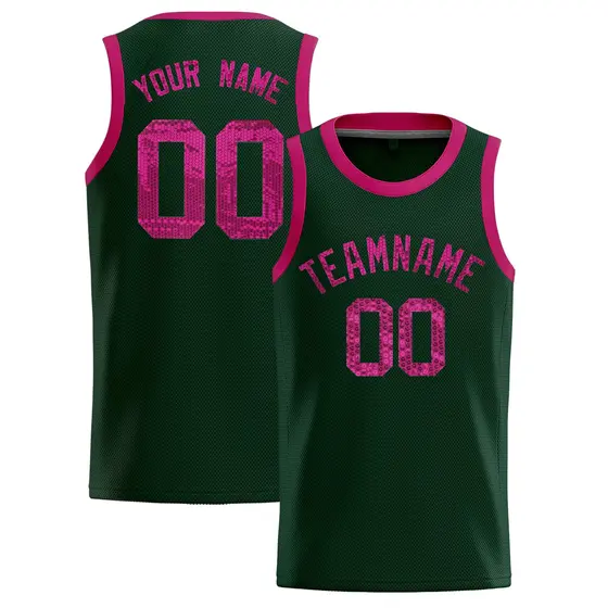 Hunter Green Sequined Trim Athletic Basketball Jersey
