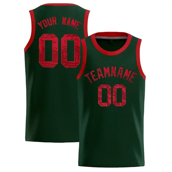 Hunter Green Sequined Trim Athletic Basketball Jersey