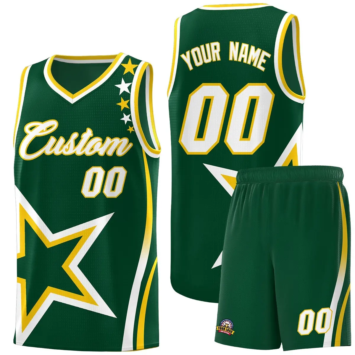 Hunter Green Shoulder Stars Graffiti Basketball Jersey Set