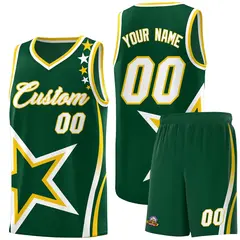 Hunter Green Shoulder Stars Graffiti Basketball Jersey Set 1