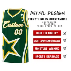 Hunter Green Shoulder Stars Graffiti Basketball Jersey Set 2