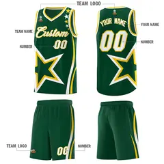 Hunter Green Shoulder Stars Graffiti Basketball Jersey Set 5