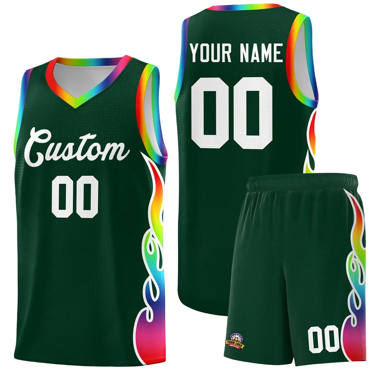 Hunter Green Side Flame Basketball Jersey for Teams
