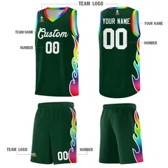 Hunter Green Side Flame Basketball Jersey for Teams 5