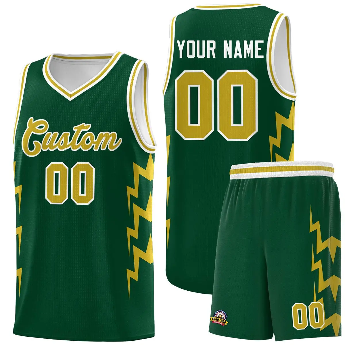 Hunter Green Side Lightning Graffiti Basketball Jersey