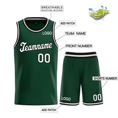 Hunter Green White-Black Classic Basketball Uniform Jersey 3