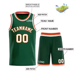 Hunter Green White-Orange Bull Curved Basketball Jersey 3