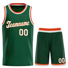 Hunter Green White-Orange Classic Basketball Uniform Jersey
