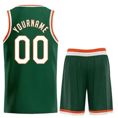 Hunter Green White-Orange Classic Basketball Uniform Jersey 2