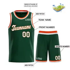 Hunter Green White-Orange Classic Basketball Uniform Jersey 3
