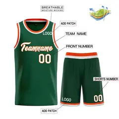 Hunter Green White-Orange Heal Classic Basketball Jersey Set 3