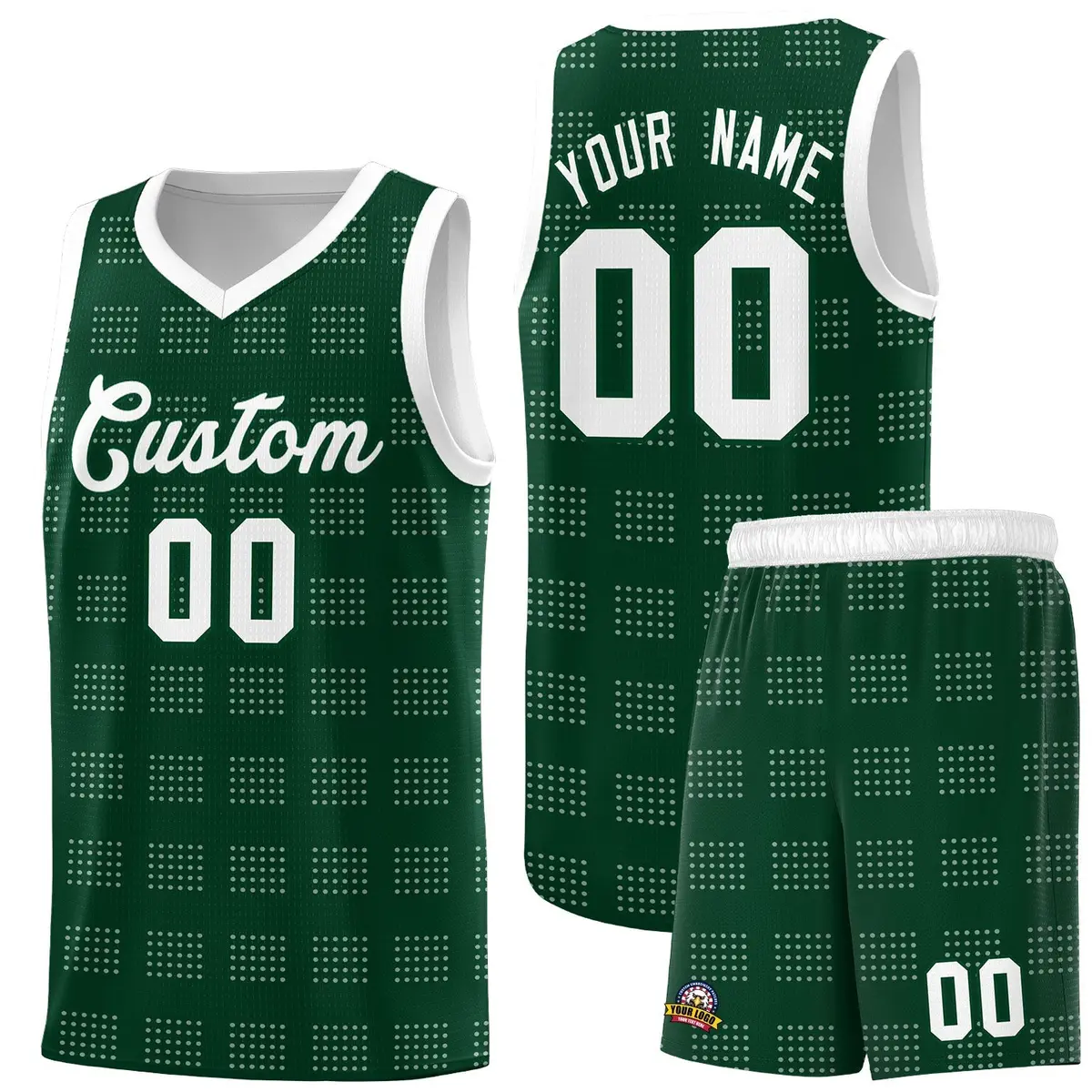 Hunter Green White Trailblazer Dot Pattern Basketball Jersey