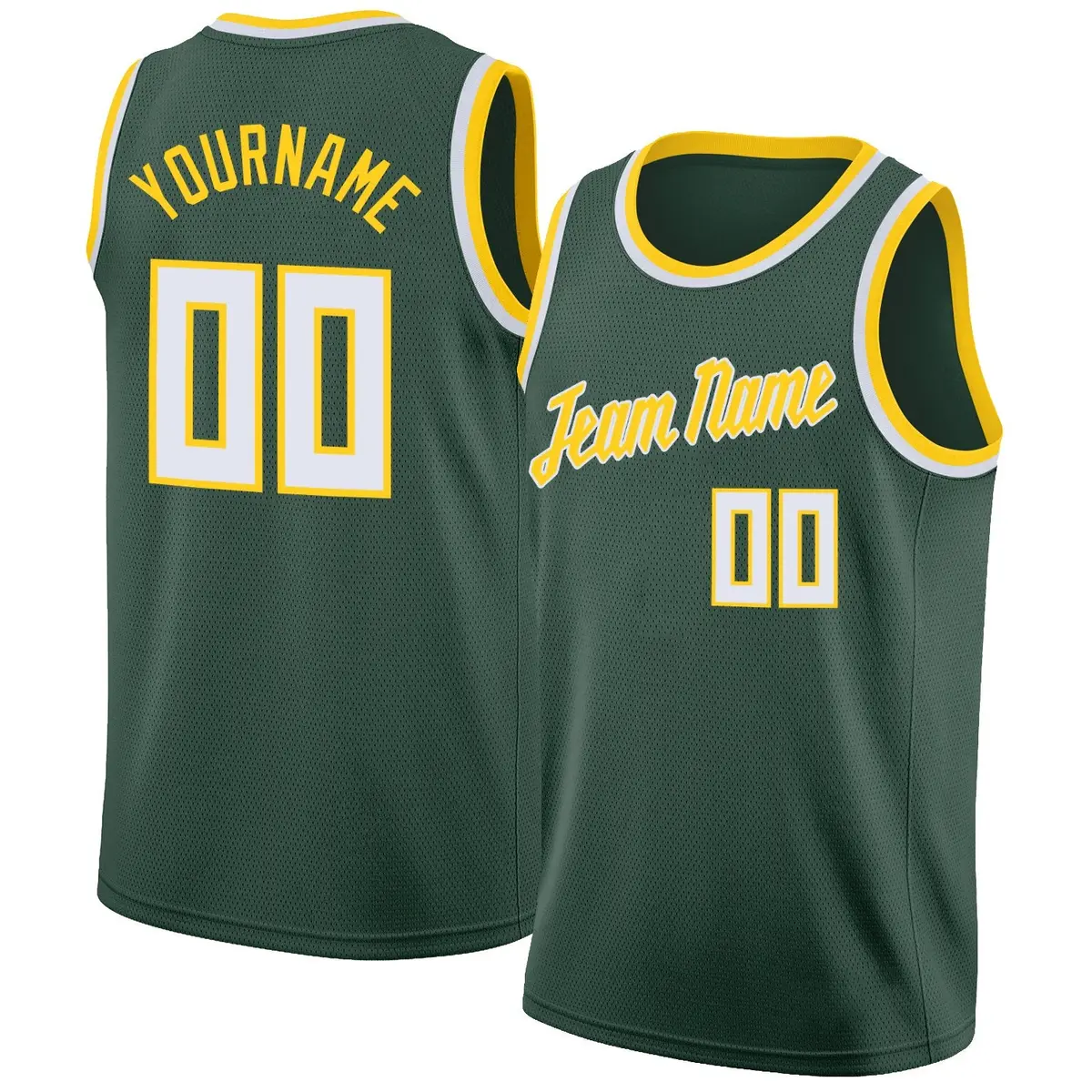 Hunter Green White-Yellow Classic Athletic Basketball Jersey