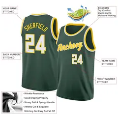Hunter Green White-Yellow Classic Athletic Basketball Jersey 2