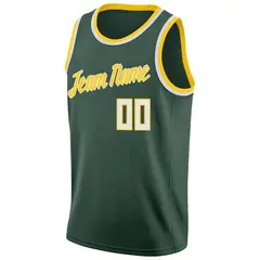 Hunter Green White-Yellow Classic Athletic Basketball Jersey 5