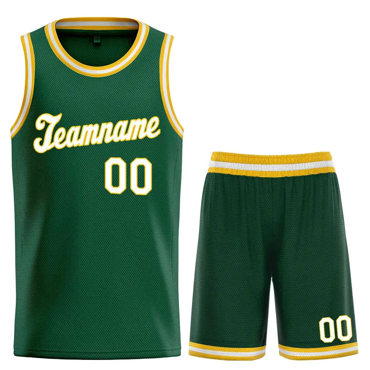 Hunter Green White-Yellow Classic Basketball Jersey