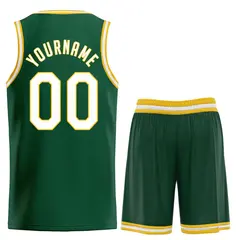 Hunter Green White-Yellow Classic Basketball Jersey 2