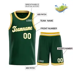 Hunter Green White-Yellow Classic Basketball Jersey 3