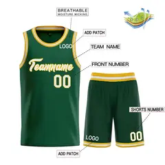 Hunter Green White-Yellow Heal Classic Basketball Jersey Set 3