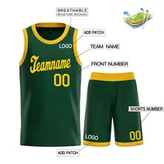 Hunter Green Yellow Classic Sets Basketball Uniform Jersey 3