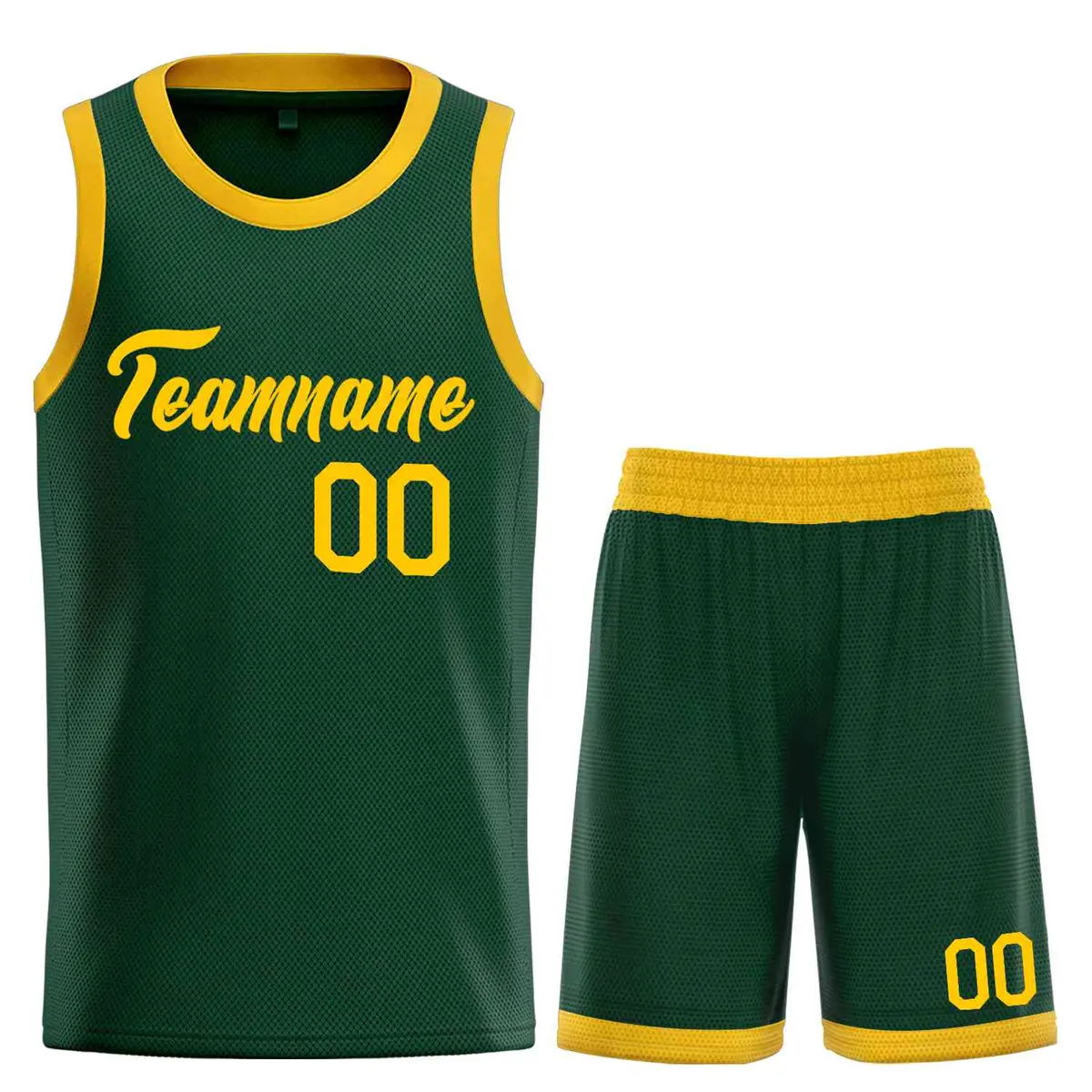Hunter Green Yellow Heal Classic Basketball Jersey Set