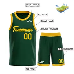 Hunter Green Yellow Heal Classic Basketball Jersey Set 3