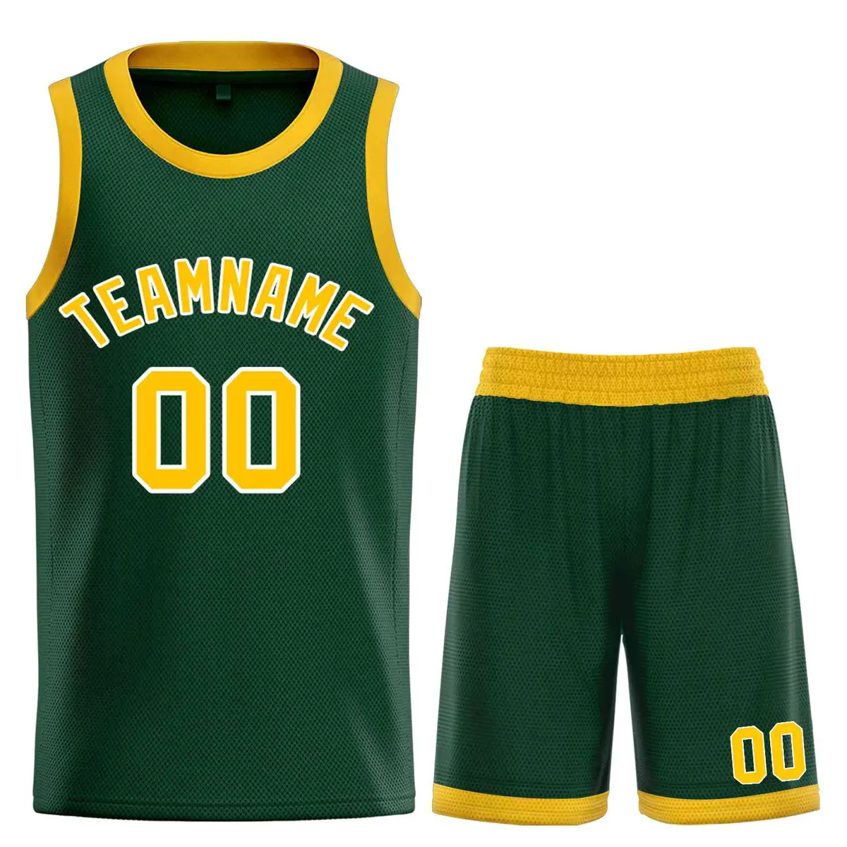 Hunter Green Yellow-White Bull Curved Basketball Jersey