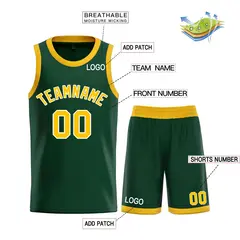 Hunter Green Yellow-White Bull Curved Basketball Jersey 3