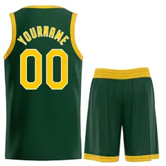 Hunter Green Yellow-White Classic Basketball Jersey 2