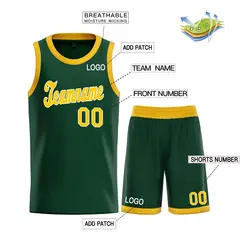 Hunter Green Yellow-White Classic Basketball Jersey 3