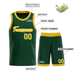 Hunter Green Yellow-White Heal Classic Basketball Jersey Set 3