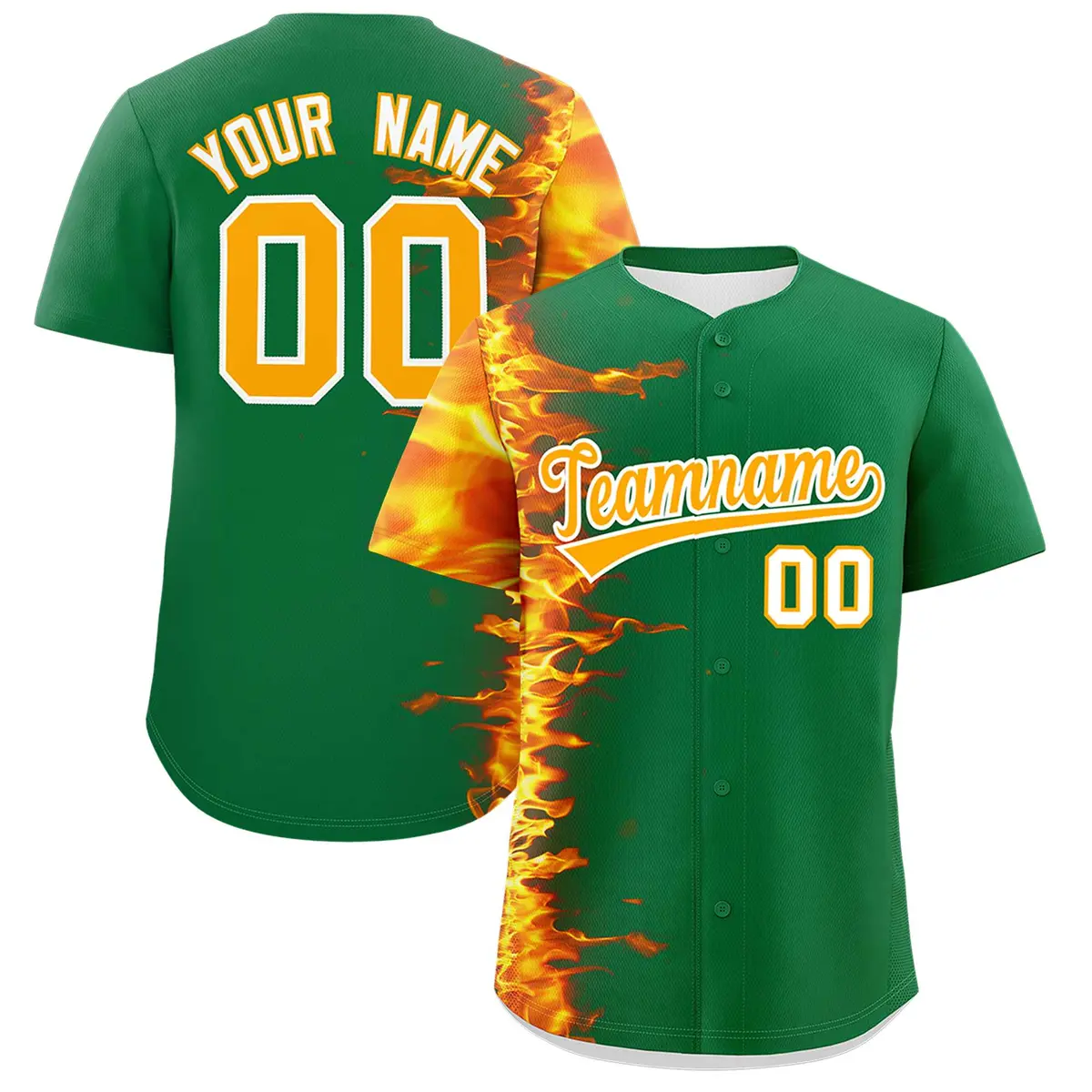 Kelly Green 3D Flame Authentic Baseball Jersey