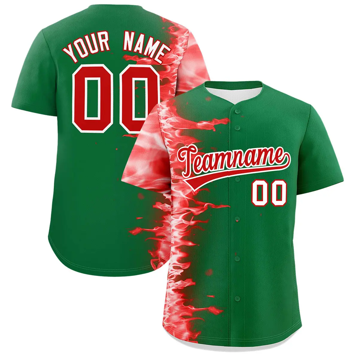 Kelly Green 3D Flame Authentic Baseball Jersey