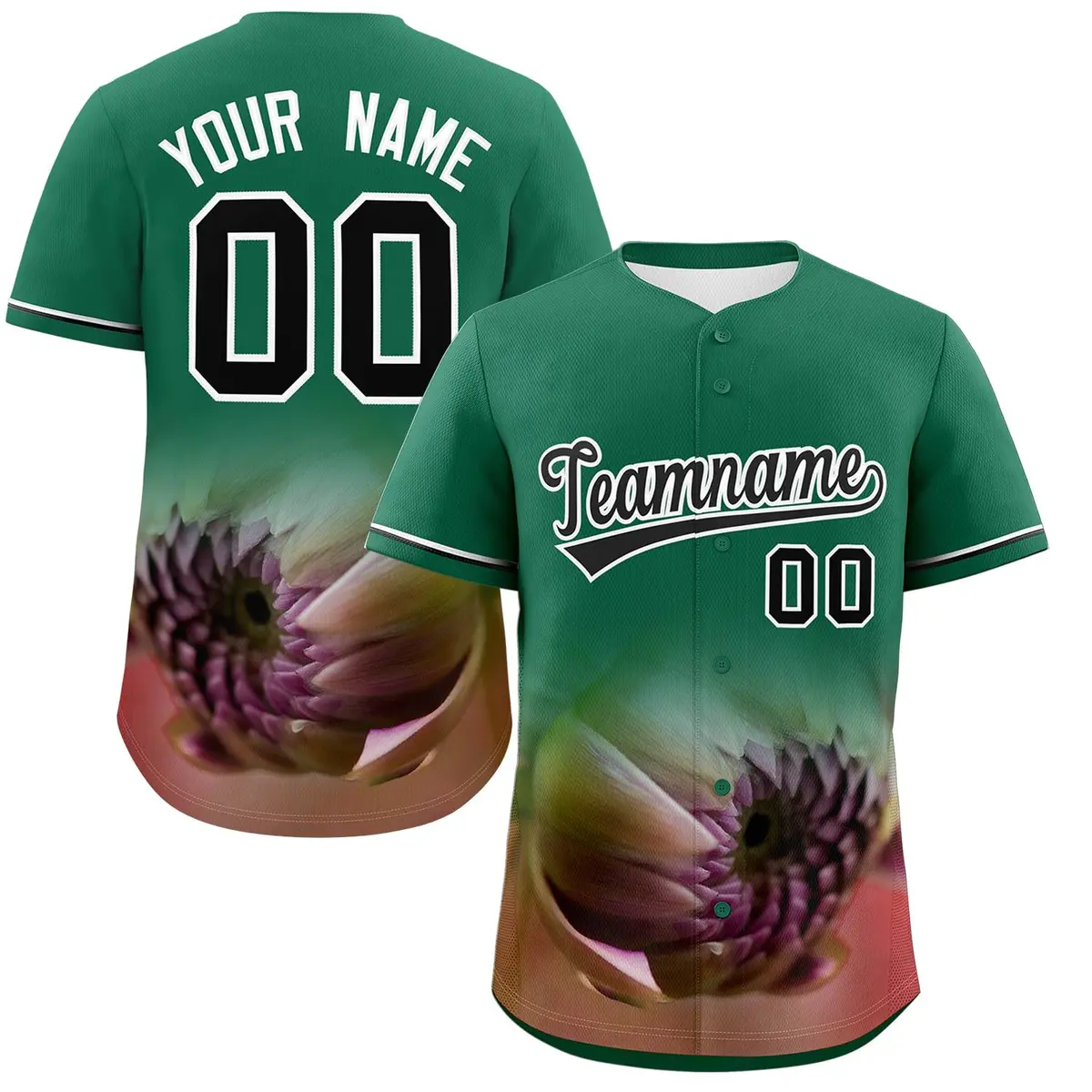 Kelly Green 3D Flower Design Authentic Baseball Jersey