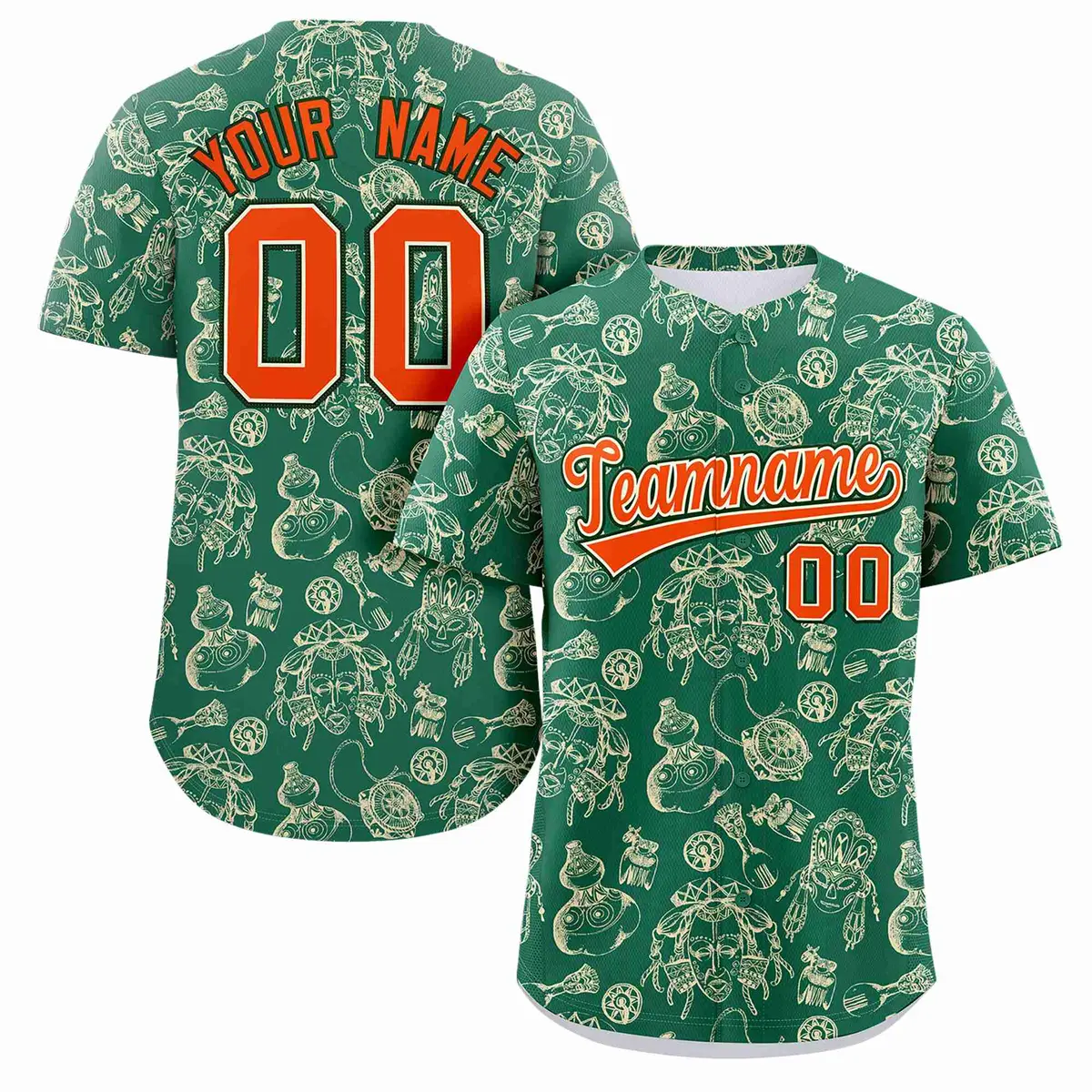 Kelly Green 3D Graffiti Pattern Baseball Jersey