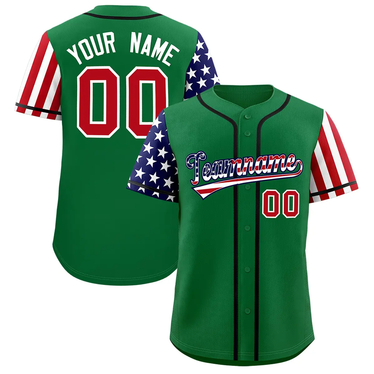 Kelly Green American Flag Design Baseball Jersey