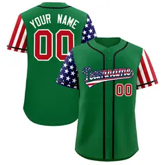 Kelly Green American Flag Design Baseball Jersey