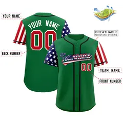 Kelly Green American Flag Design Baseball Jersey 2