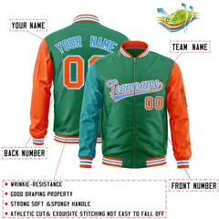Kelly Green Aqua Orange Varsity Full-Zip Raglan Letterman Bomber Jacket 2