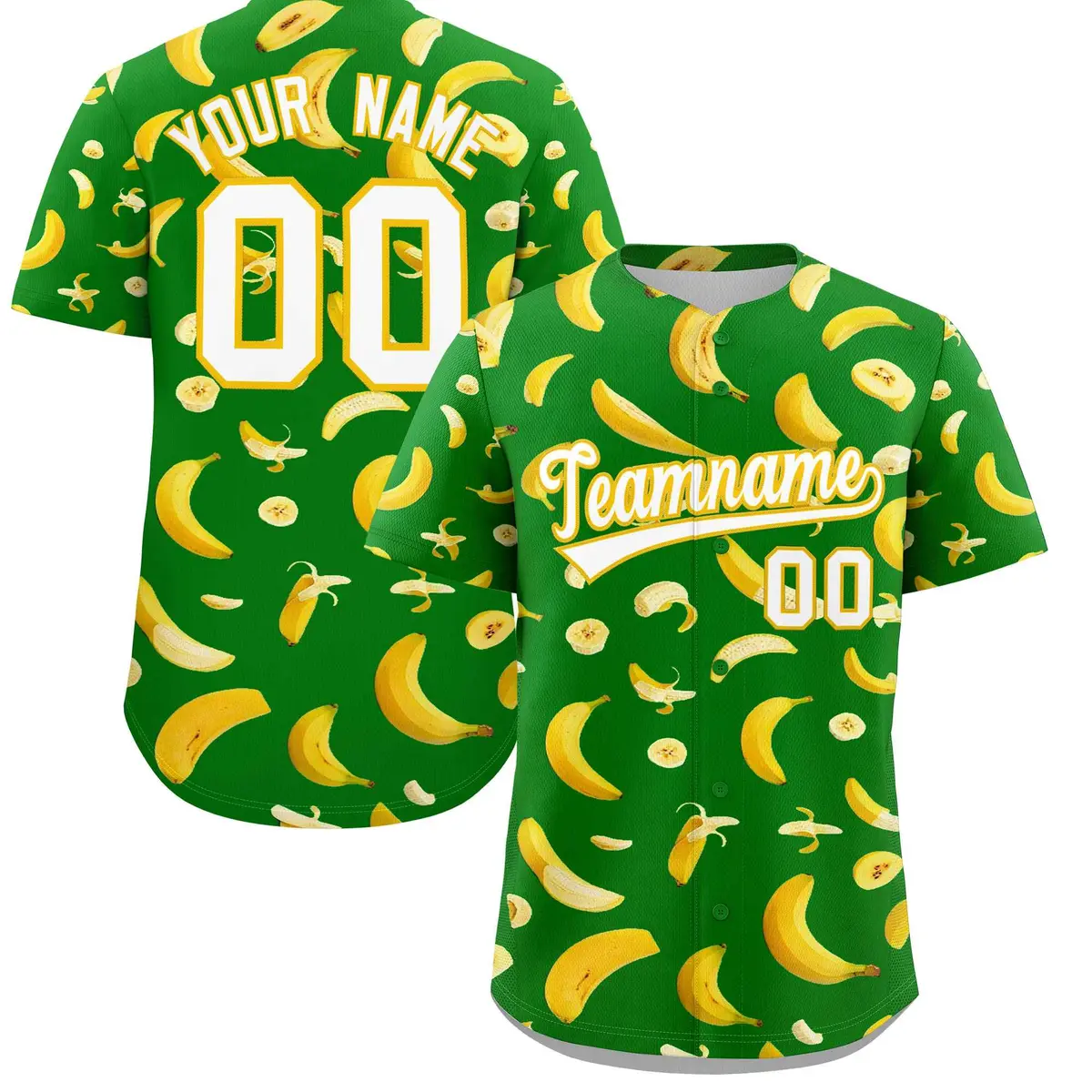 Kelly Green Banana Graffiti Pattern Fashion Baseball Jersey