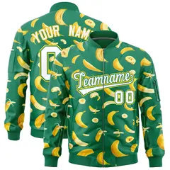 Kelly Green Banana Pattern Varsity Letterman Bomber Jacket